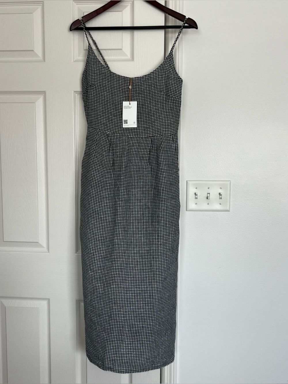 Quince European Linen Scoop Neck Midi Dress Classic Mini Gingham XS - Picture 2 of 6
